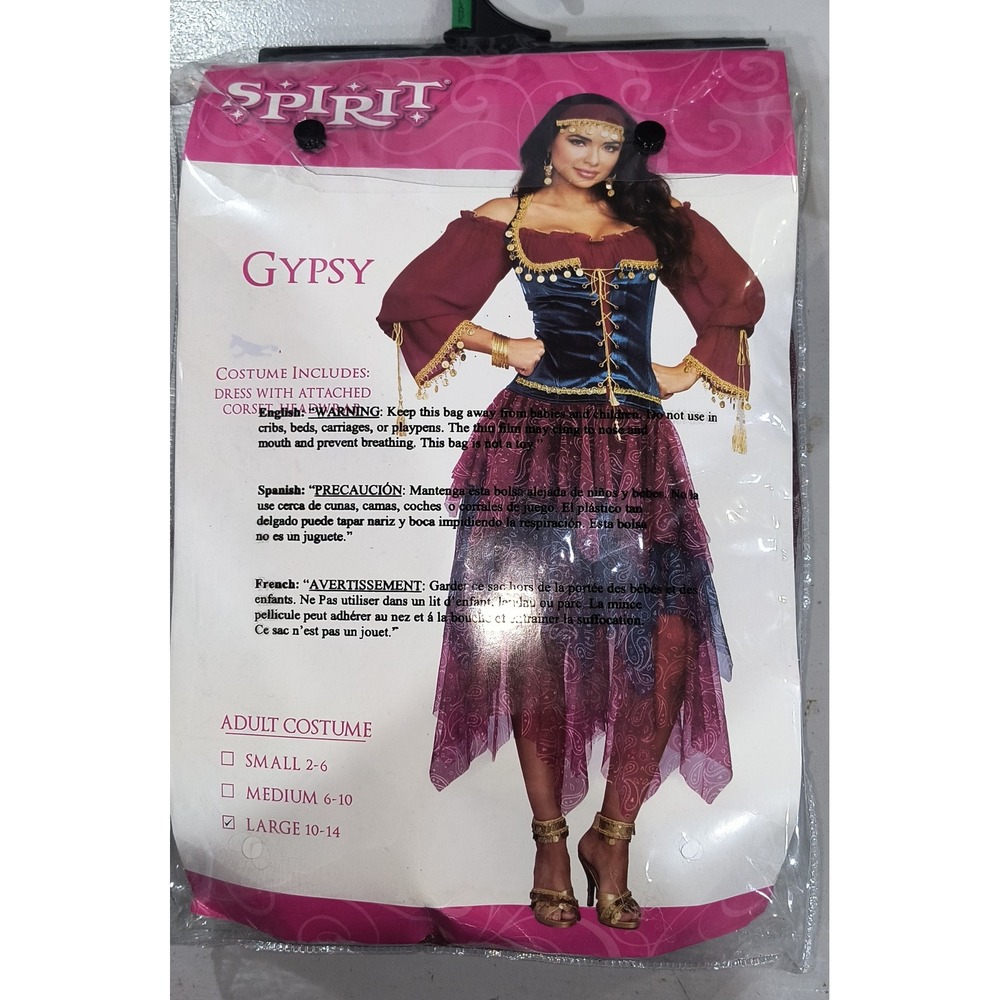 Spirit Halloween Gypsy Costume Womens Large 10-14 Dress Corset Headwrap 01359116